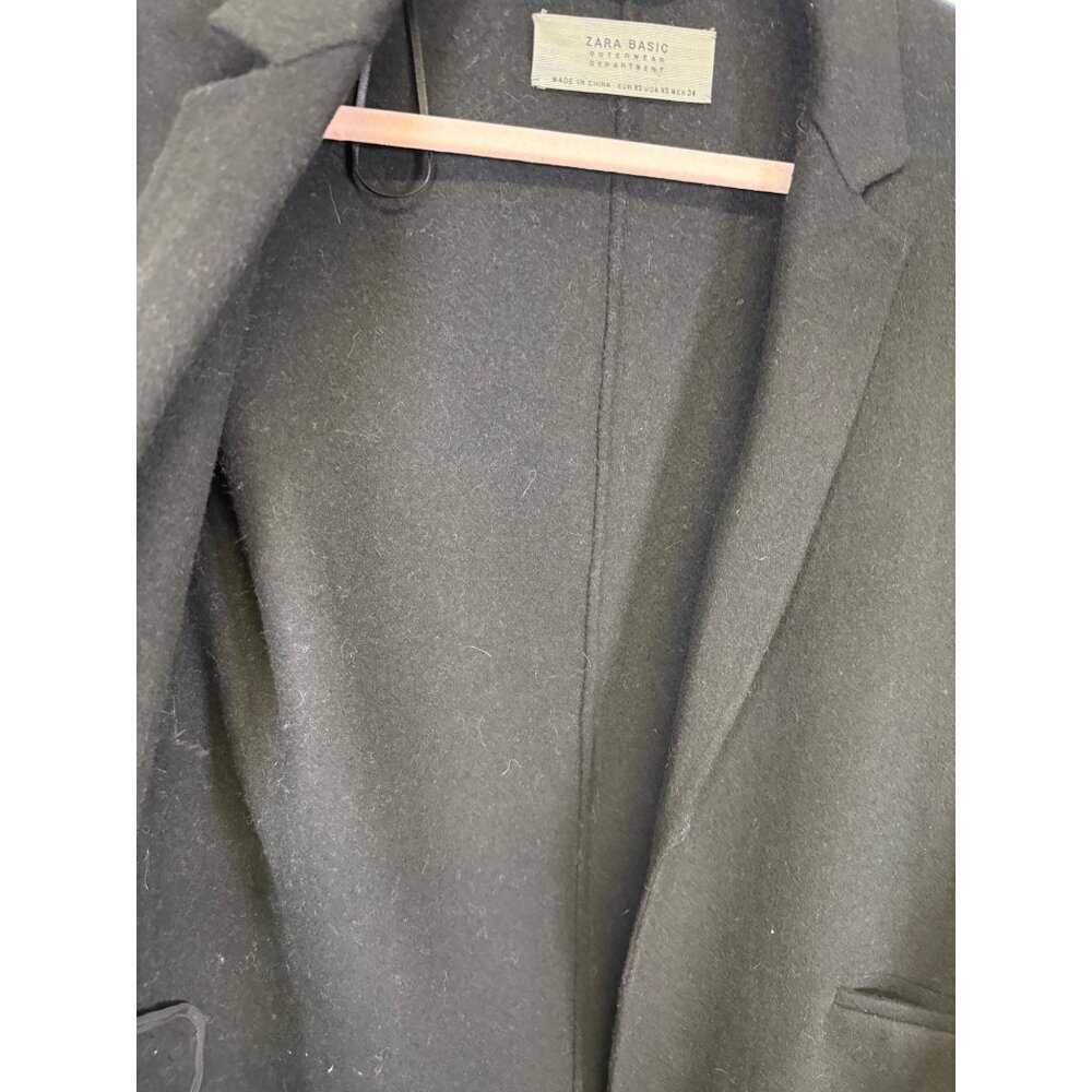Zara Basic Womens Black Coat XS Longline Wool Blend Outerwear Pockets Button - Picture 15 of 15
